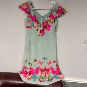 Nanette Lepore Butterflies & Sequin & Ruffles  Mint SILK  Tie Front  Dress, 2